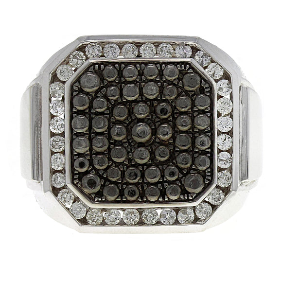 Men's 14k White Gold 0.96ctw Diamond & Black Accent Ring Size 10