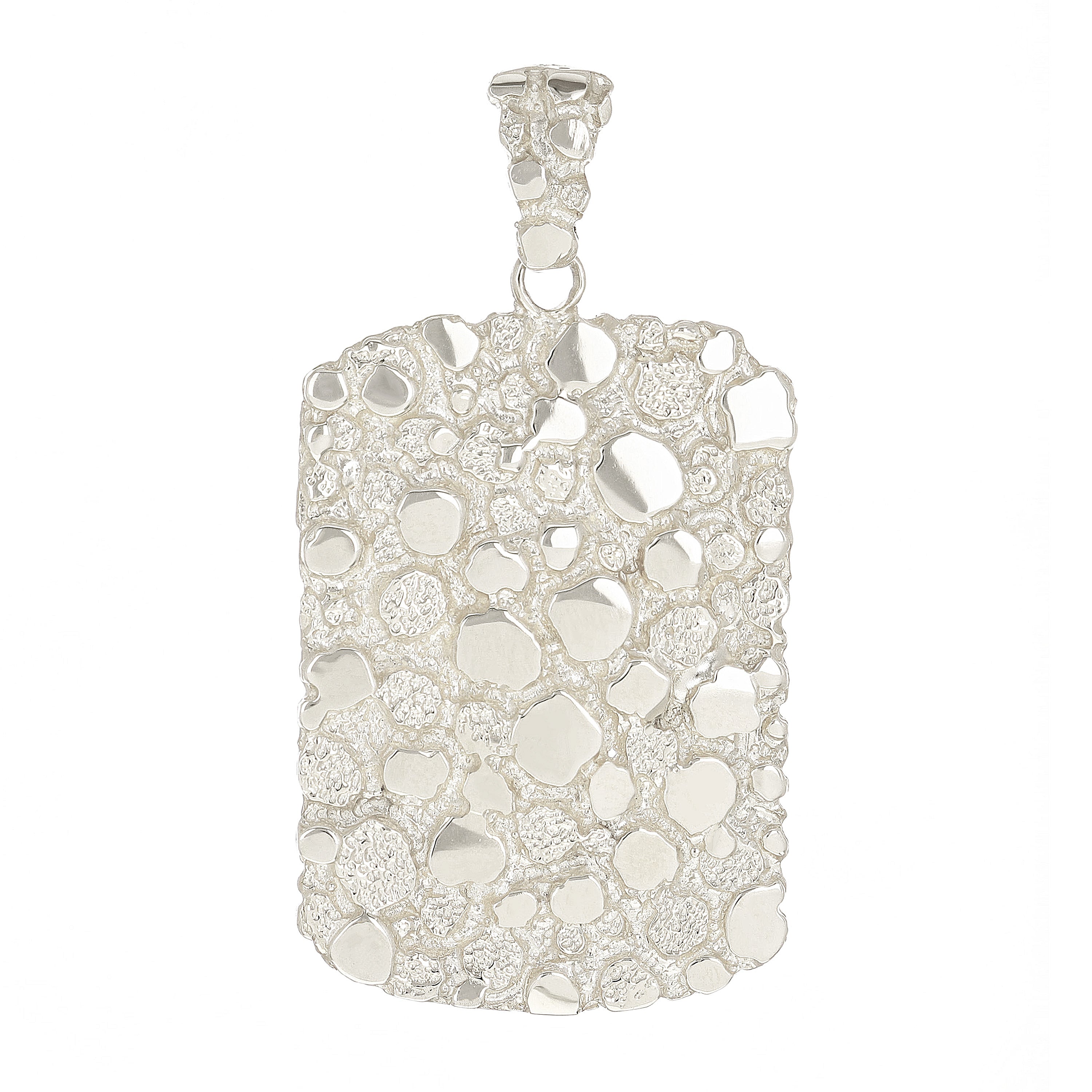 14k White Gold Solid Big Rectangle Nugget Pendant 2" 13.2 grams - White