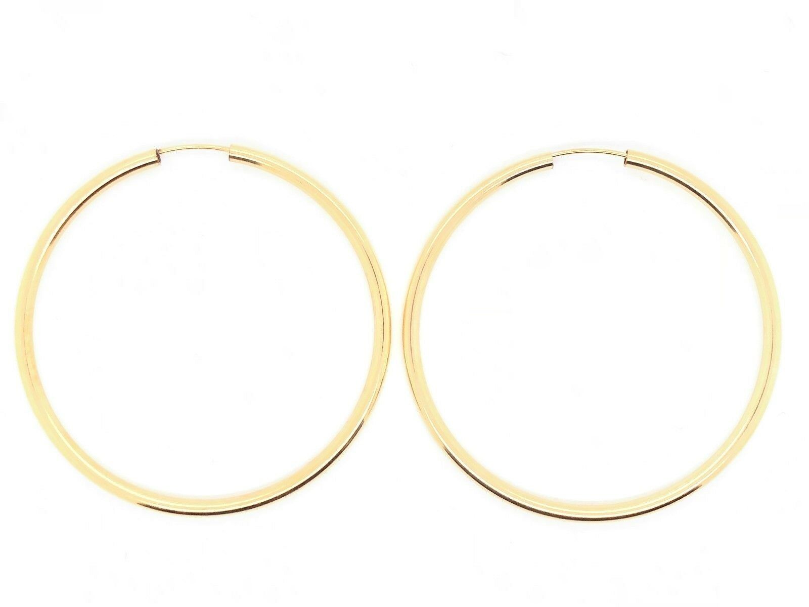 925 Sterling Silver Gold Plated Hoop Loop Hollow Earrings 1.9" 2.25mm 3 grams