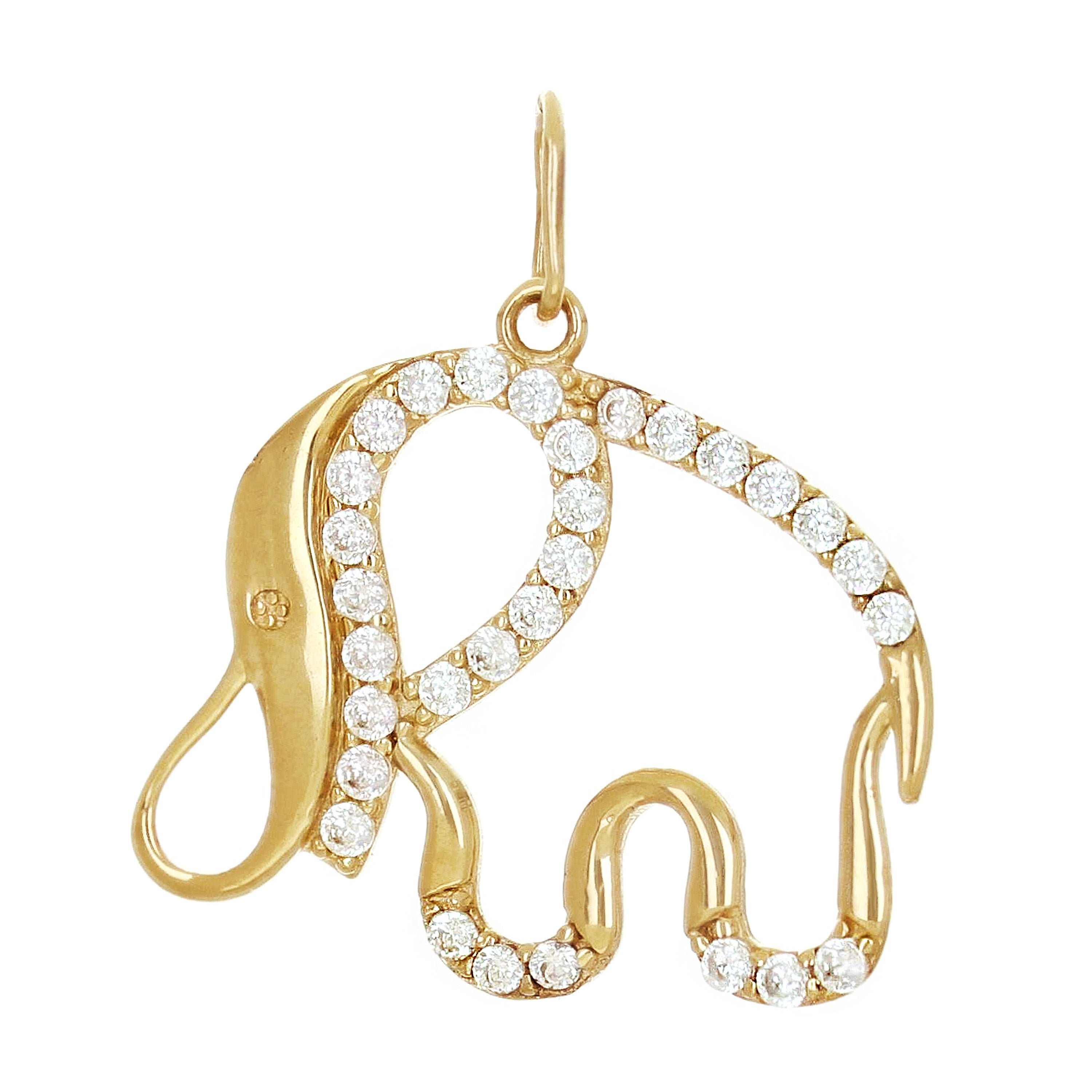 Italian 14k Yellow Gold Cut-Out Elephant Charm Pendant with Cubic Zirconia 1gram