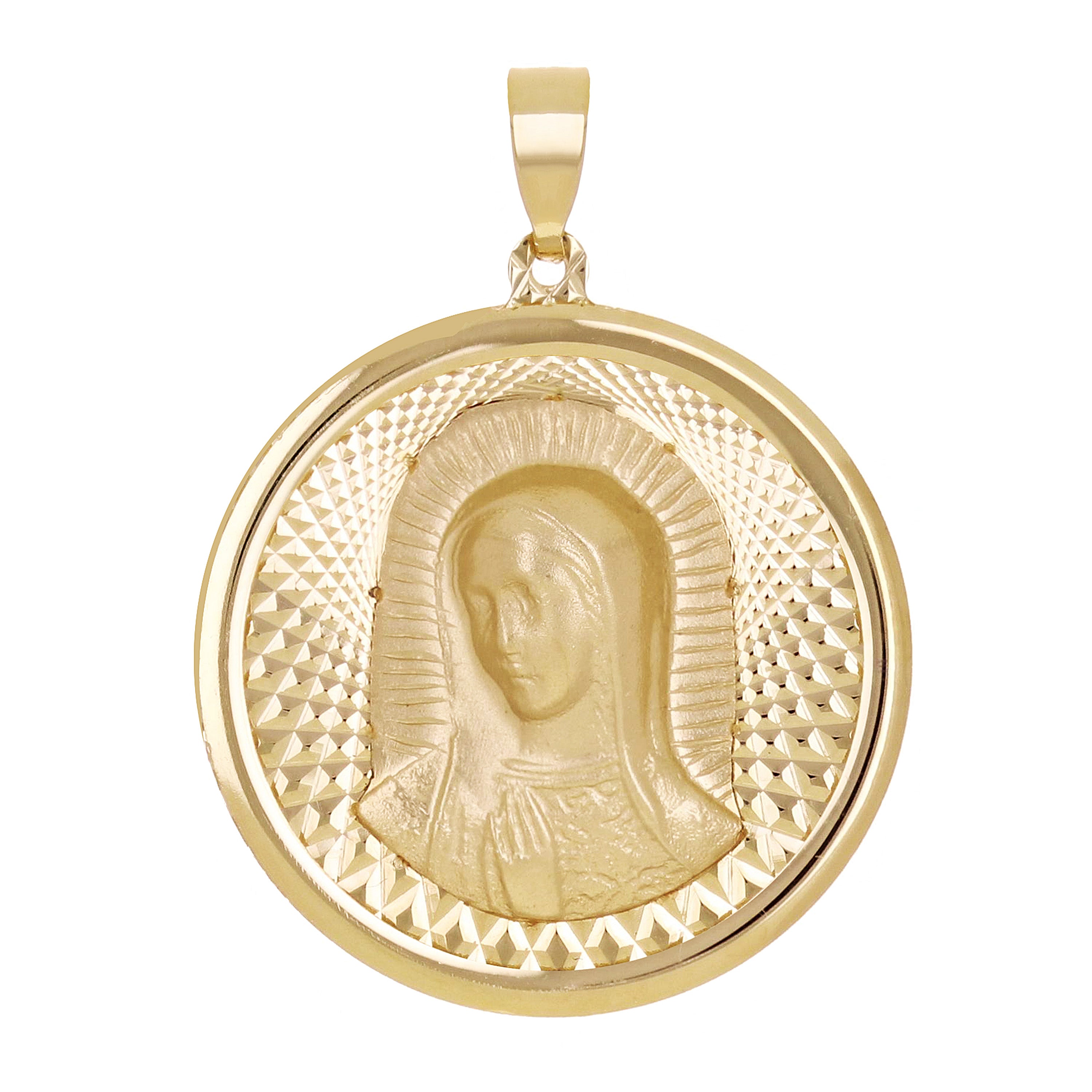 Italian 14k Yellow Gold Madonna Virgin Mary Medal Charm Pendant 1.1" 2.7 grams - 2.7 grams