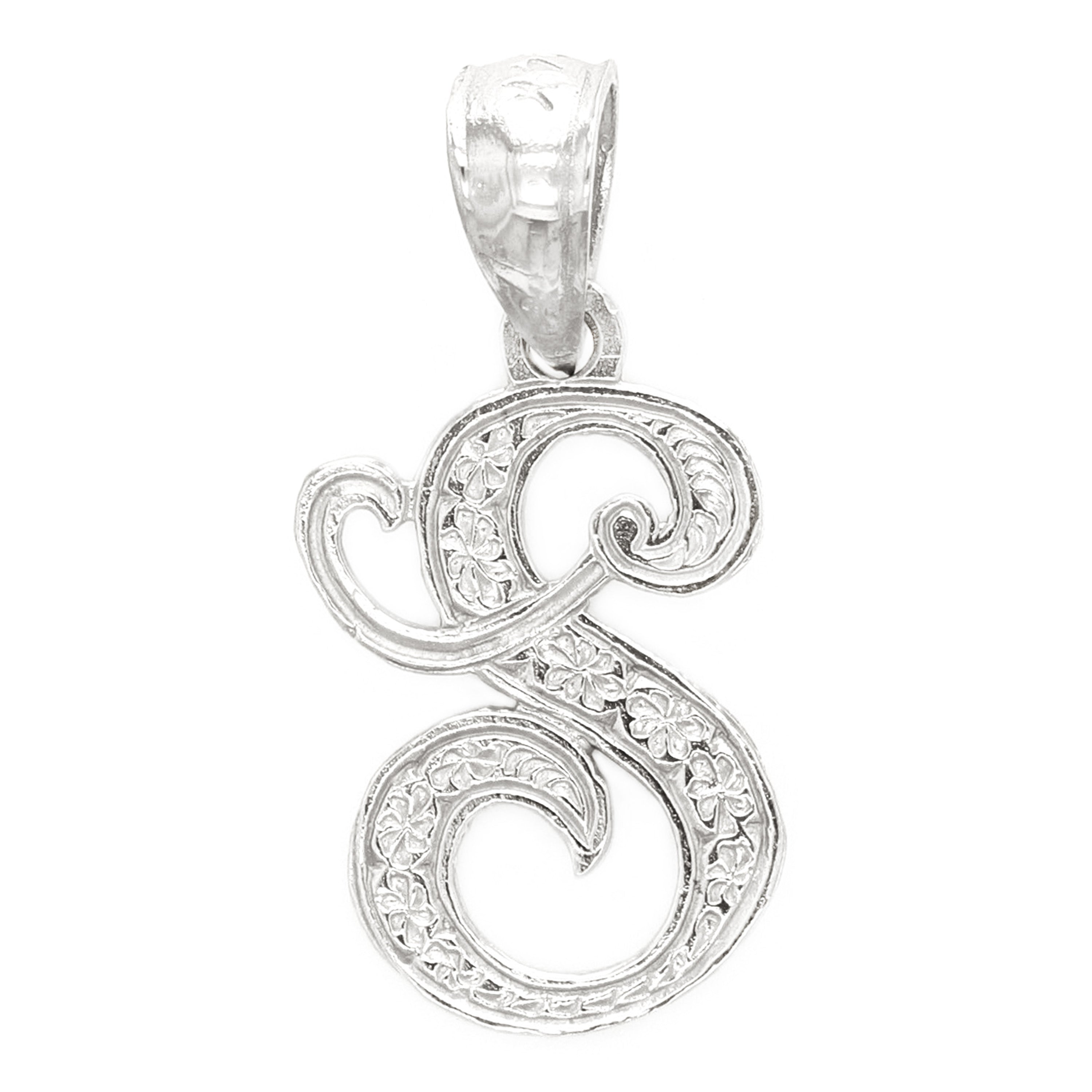 14k White Gold Initial Letter S Alphabet Charm Pendant - Letter S,White