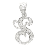 14k White Gold Initial Letter S Alphabet Charm Pendant - Letter S,White