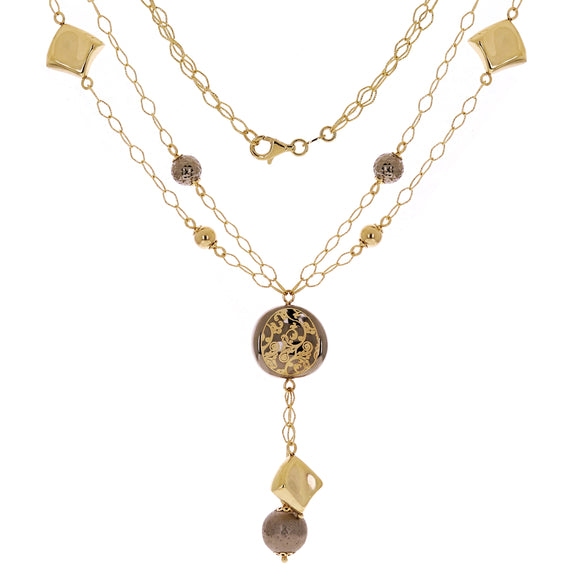 Italian 14k Two Tone Gold Hollow Fancy Station Necklace Pendant 18