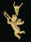 14k Yellow Gold Baby Angel Playing Trumpet Horn Charm Pendant 1.2 grams