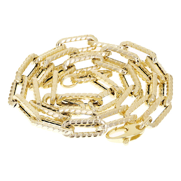 Italian 14k Yellow Gold Hollow Textured Paper Clip Link Necklace 17.8
