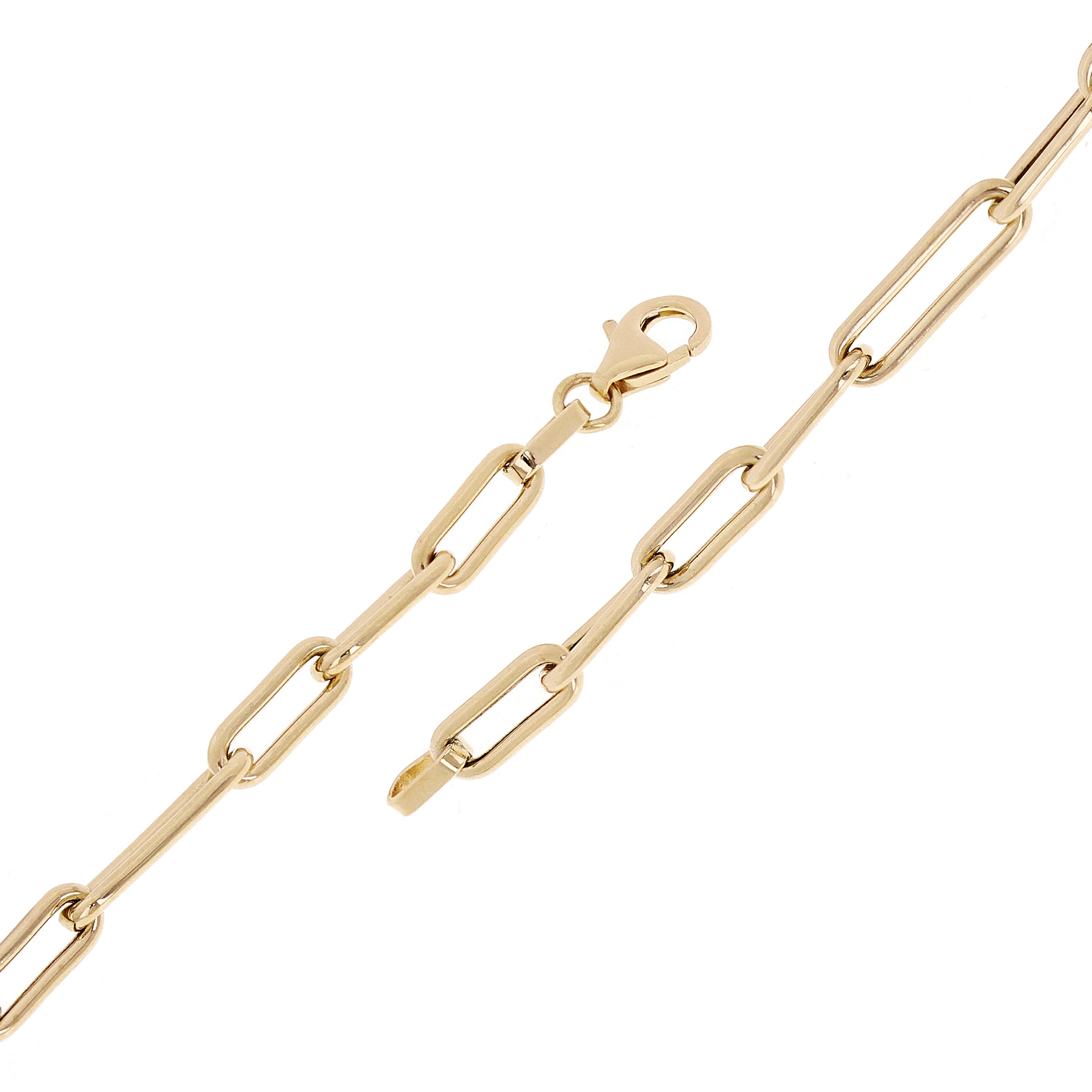 Italian 14k Yellow Gold Hollow Paper Clip Chain Bracelet 7.5" 4mm 2.9 grams - 7.5" 4mm
