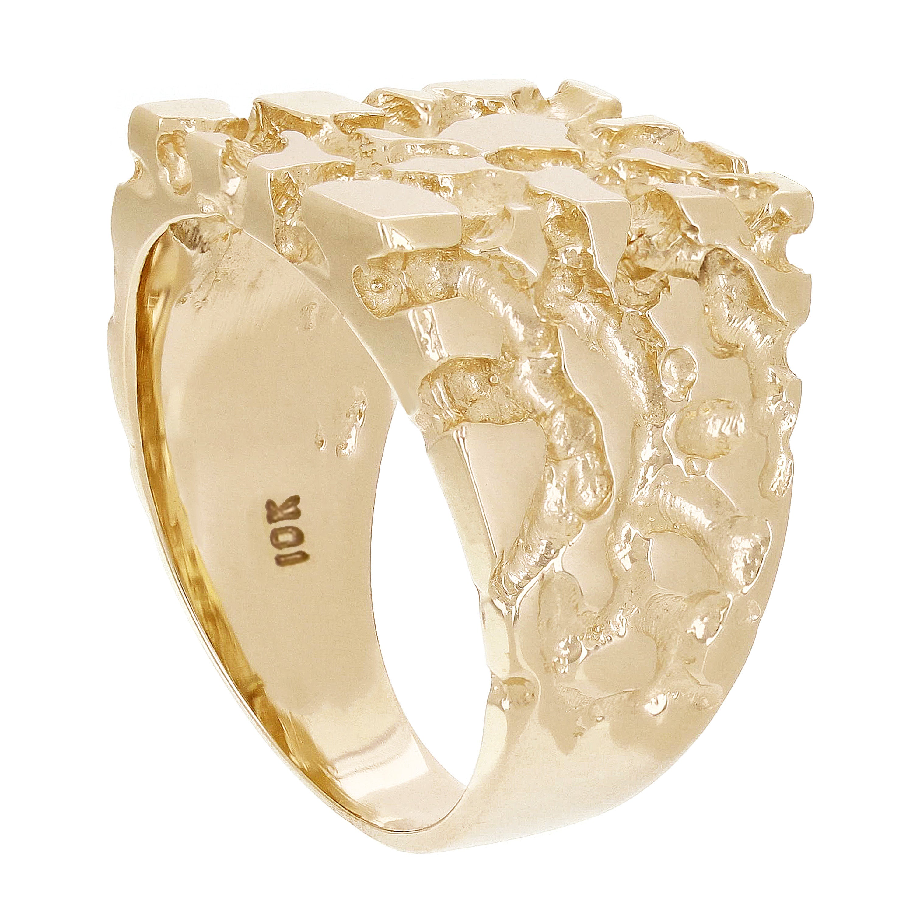 Men's 10k Yellow Gold Nugget Ring Size 9 -16.4mm 10 grams - Ring Size 9