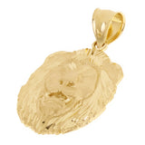 14k Yellow Gold Solid Diamond Cut Roaring Lion Head Face Pendant 1.4" 2.8 grams - Small
