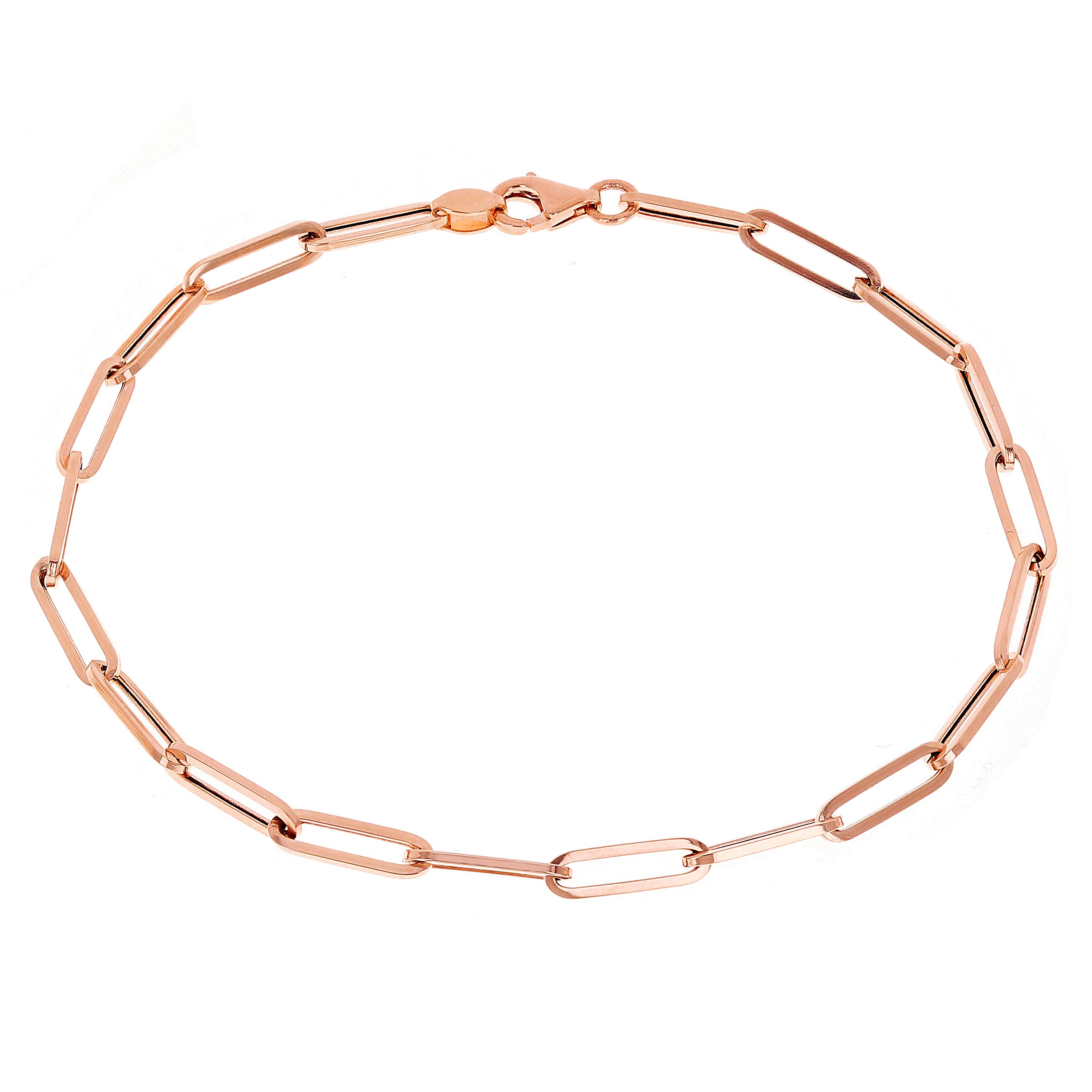 Italian 14k Rose Gold Hollow Paper Clip Links Bracelet 8" 3.1mm 1.6 grams - Rose,8"