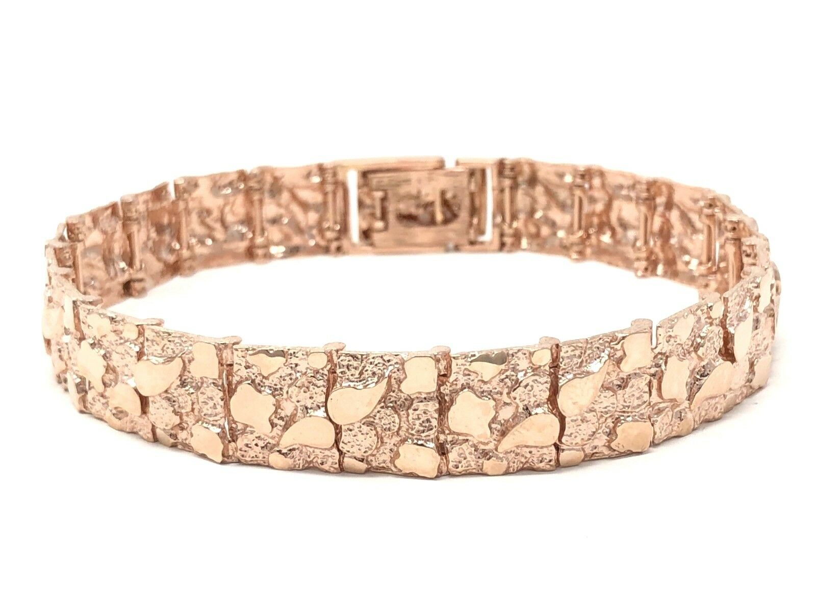 10k Rose Gold Solid Nugget Bracelet Adjustable 8.75"-9.25" 12.3mm 31.2 grams