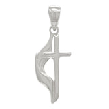 14k White Gold Religious Methodist Cross Charm Pendant 1.4" 2.8 grams - White