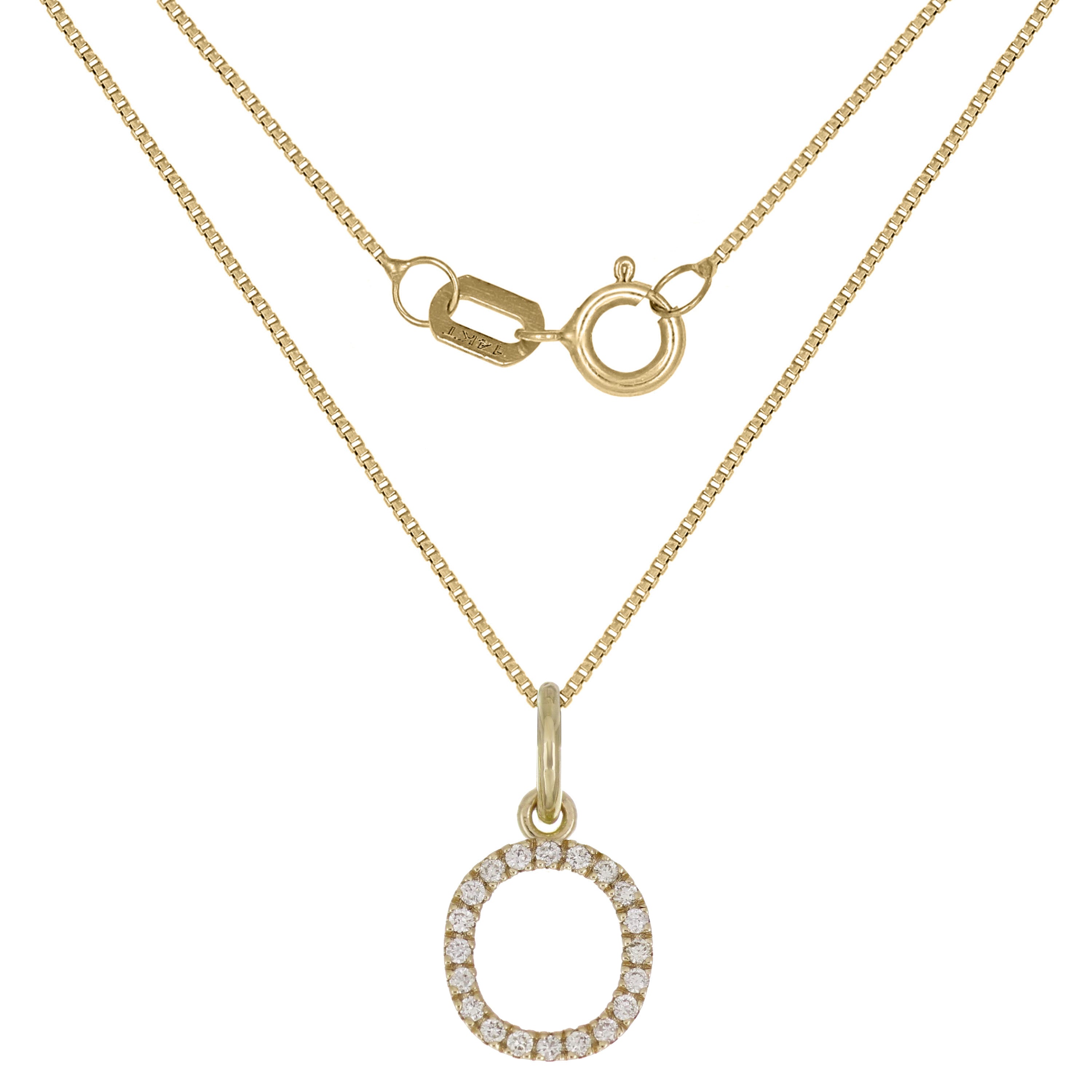 14k Yellow Gold Diamond Initial Letter O Charm Pendant Necklace 18" - Letter O,Yellow