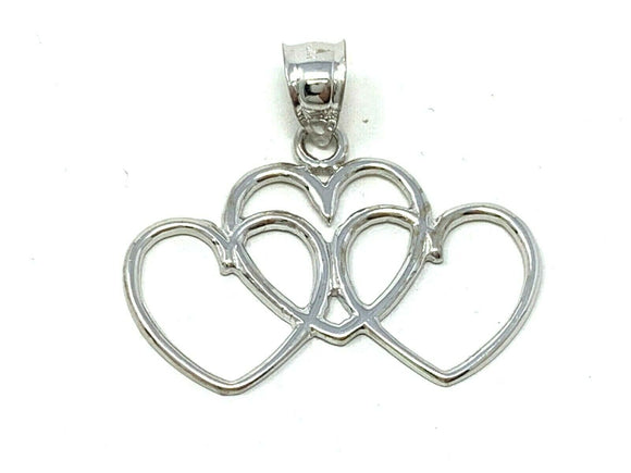 14k White Gold Solid Triple Heart Charm Pendant 1.2 grams