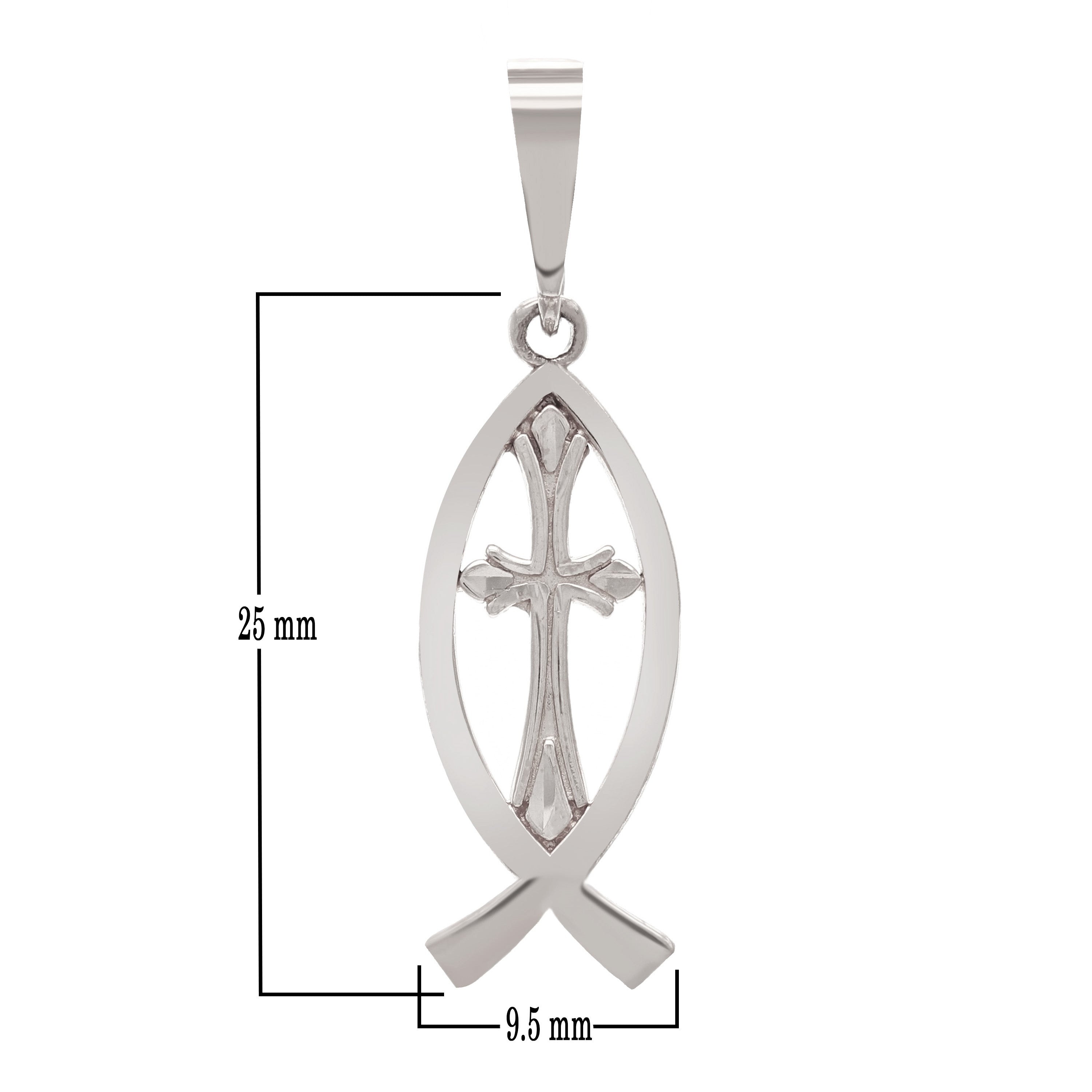 14k White Gold Christian Cross Ichthus Fish Charm Pendant 1.2 grams - White