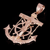 10k Rose Gold Jesus Christ Crucifix Mariner Anchor Pendant 2.5" 14.5 grams - Rose
