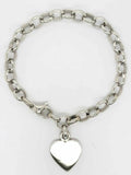 14k White Gold Rolo Link Chain Heart Charm Bracelet 7.5" 17 grams