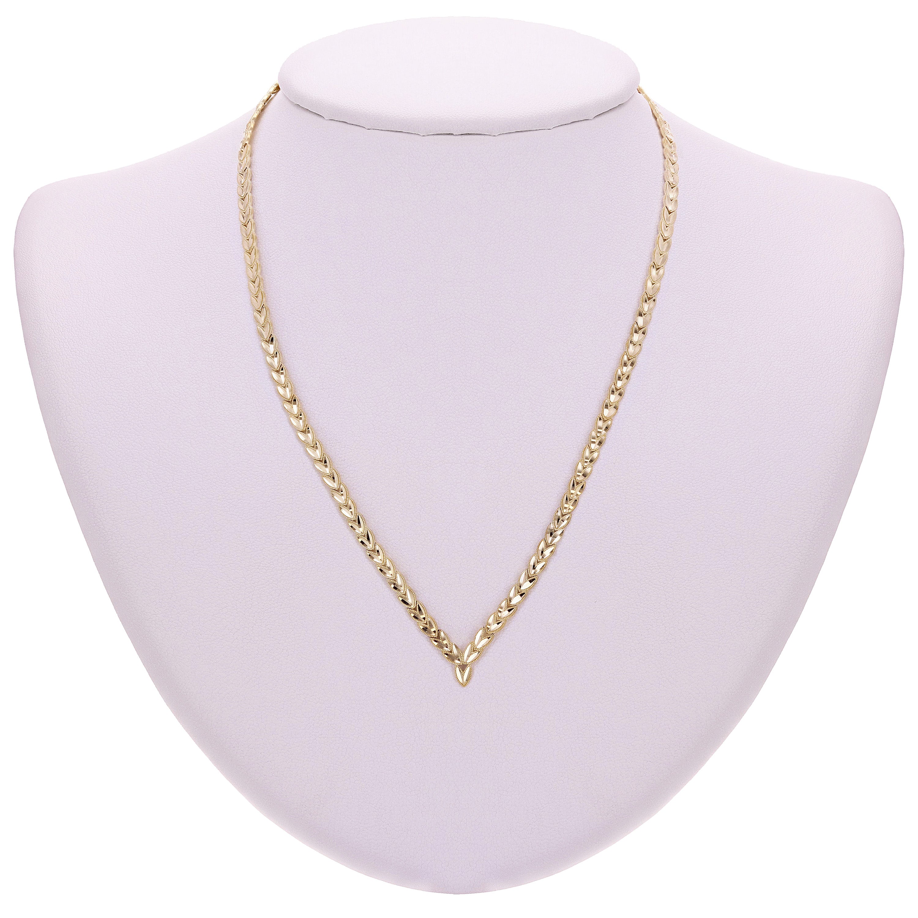 14k Yellow Gold Vintage V Shape Diamond Cut Leaf Necklace 17" 3.8mm 11.5 grams