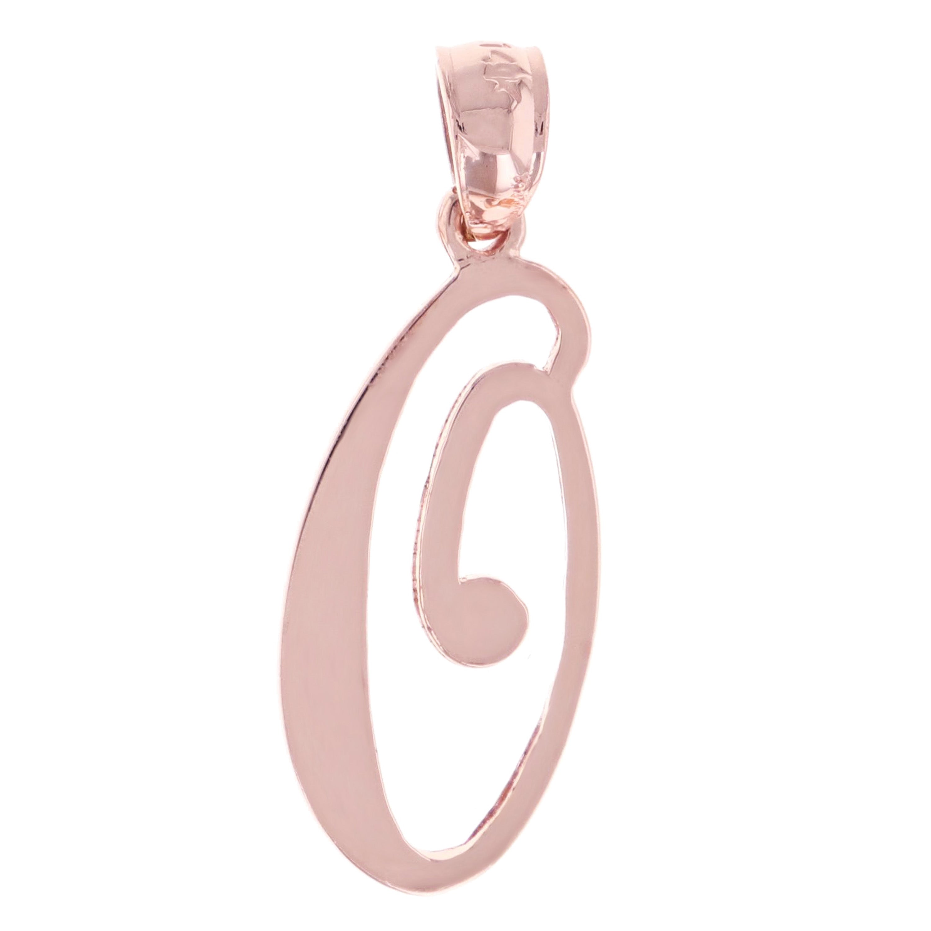14k Rose Gold Initial Letter O Alphabet Charm Pendant - Letter O,Rose