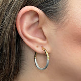 Italian 14k Yellow & White Gold Waffle Texure & Shine Hollow Hoop Earrings 1.2"