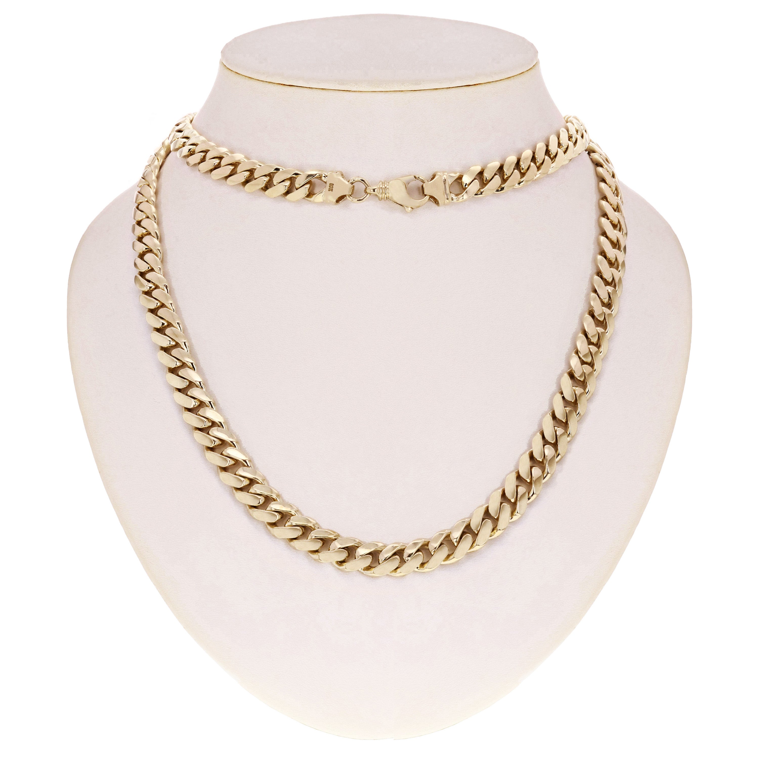 14k Yellow Gold Solid Heavy Miami Cuban Chain Link Necklace 20" 10 mm 131.9 grams with Lobster Clasp - Yellow,20"