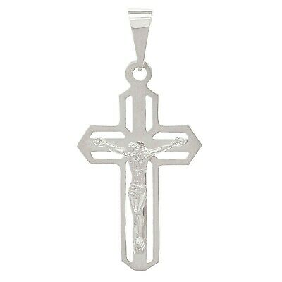 14k White Gold Crucifix Cross Jesus Christ Religious Charm Pendant 1.4" 2.6g - White