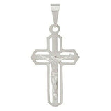 14k White Gold Crucifix Cross Jesus Christ Religious Charm Pendant 1.4" 2.6g - White