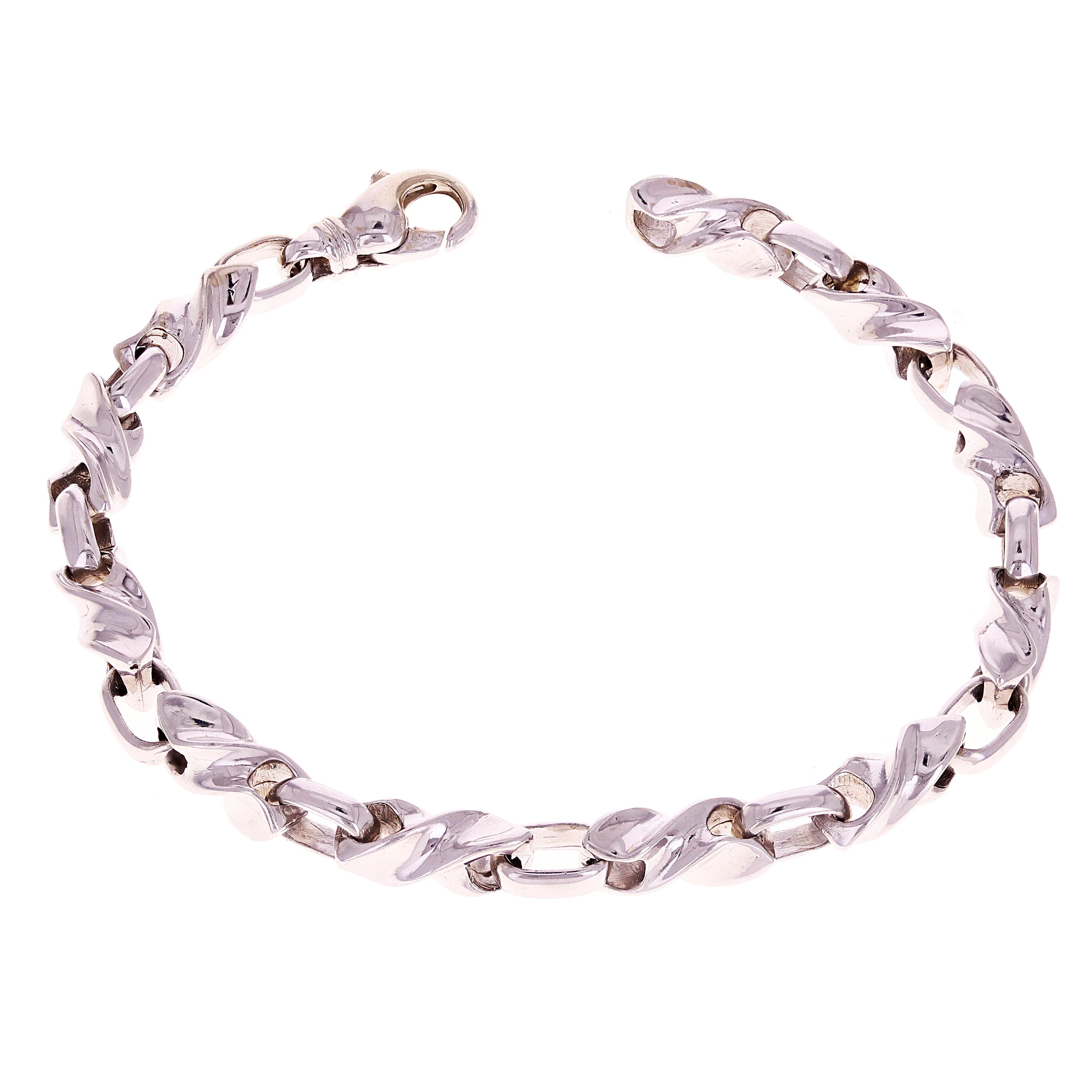 14k White Gold Solid Handmade Fashion Link Bracelet 7" 6.5mm 29.3 grams - White,7" 29.3 grams