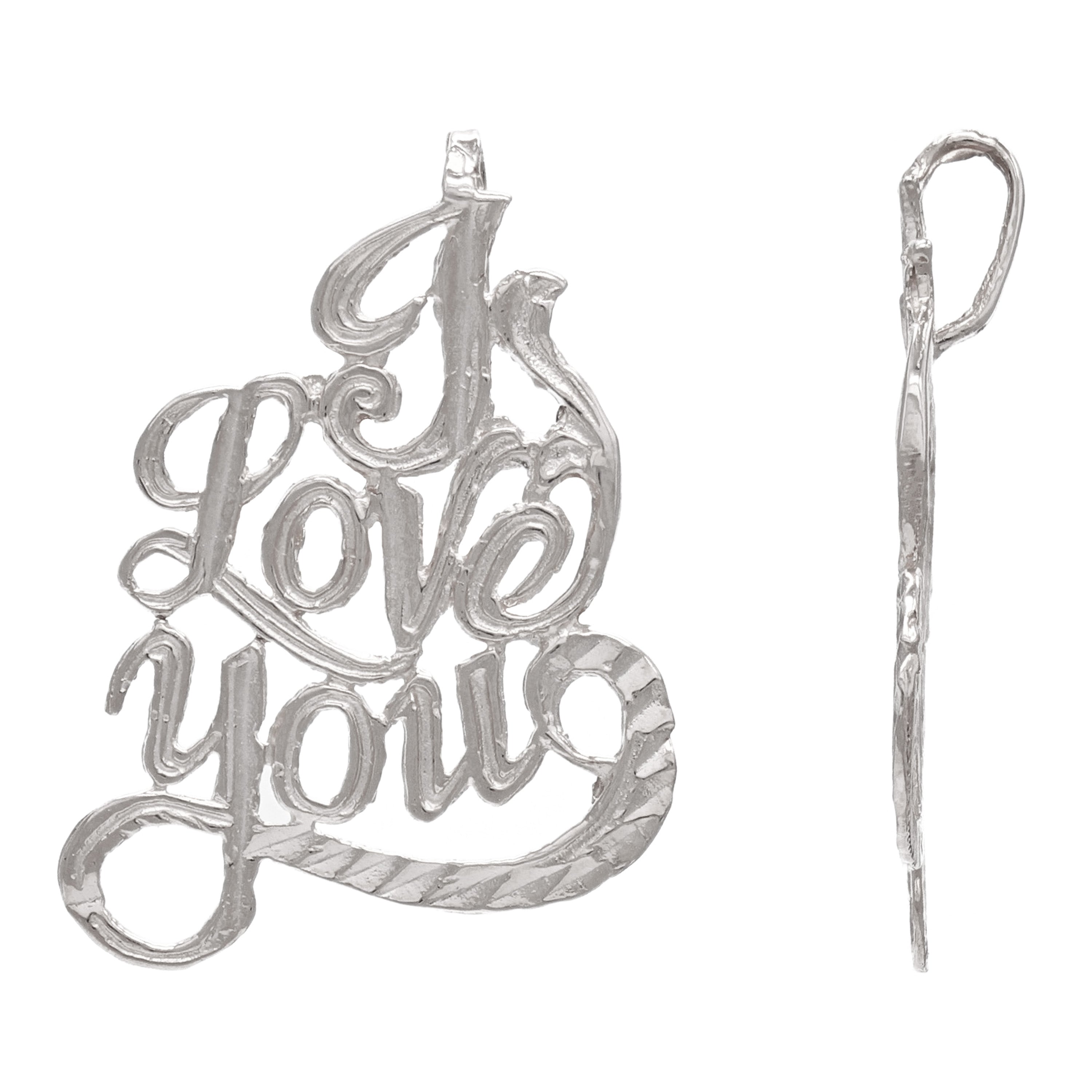 14k White Gold Diamond Cut I Love You Charm Pendant 1.2 grams - White