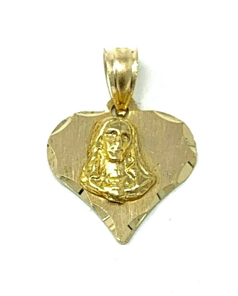 14k Yellow Gold Jesus Christ Face Heart Religious Charm Pendant 1.2 grams