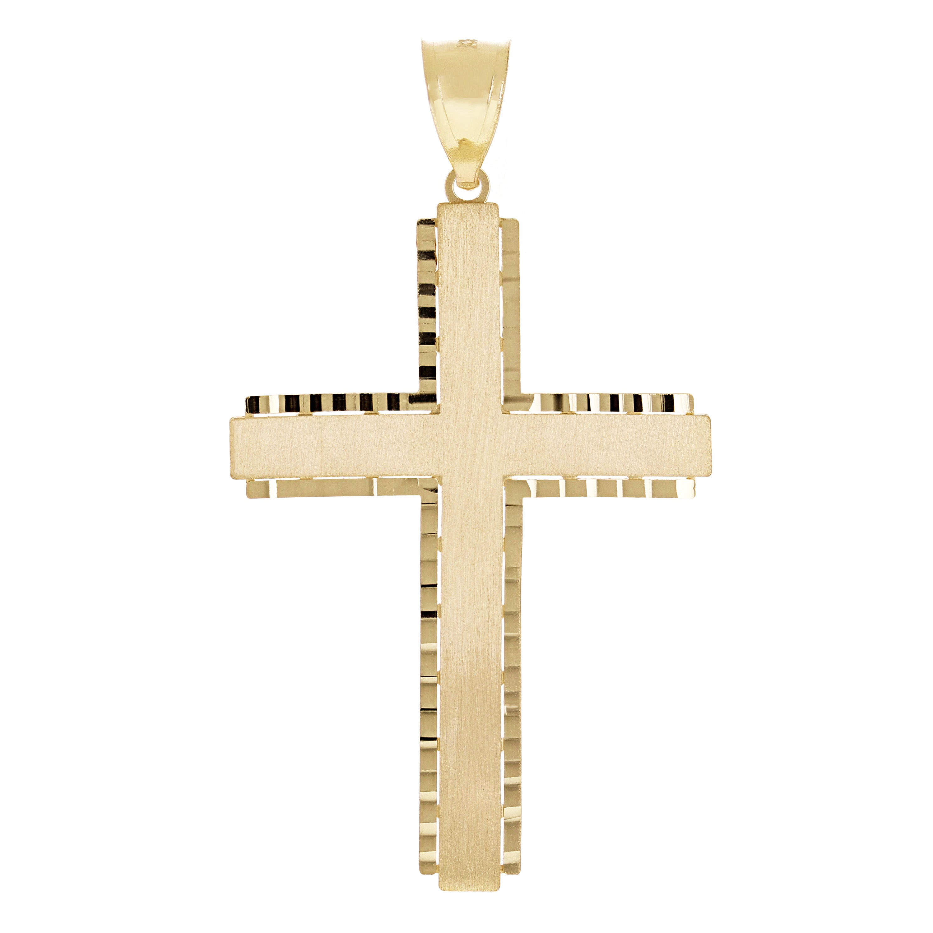 14k Yellow Gold Solid Diamond Cut Satin Cross Pendant 2.4" 6.9 grams