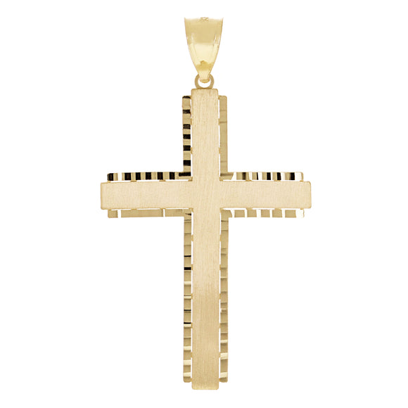 14k Yellow Gold Solid Diamond Cut Satin Cross Pendant 2.4