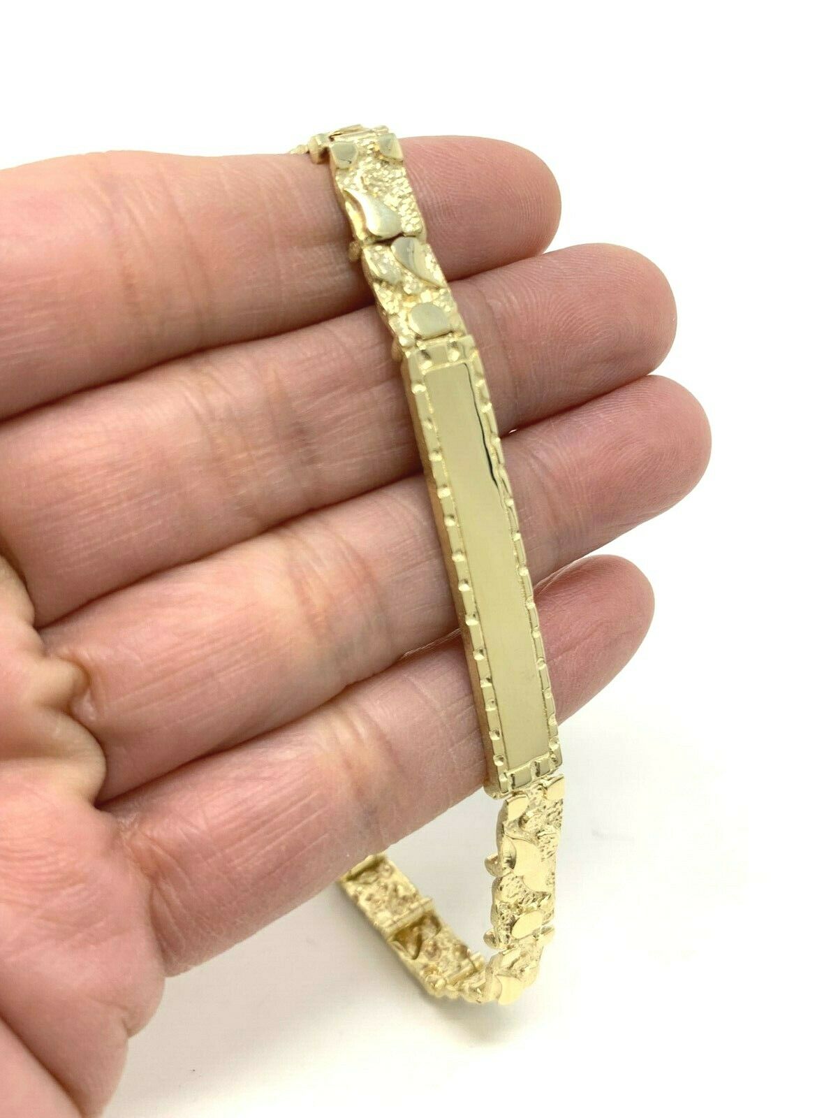 14k Yellow Gold Nugget ID Bracelet Adjustable 8"- 8.5" 7.4mm 17.3 grams