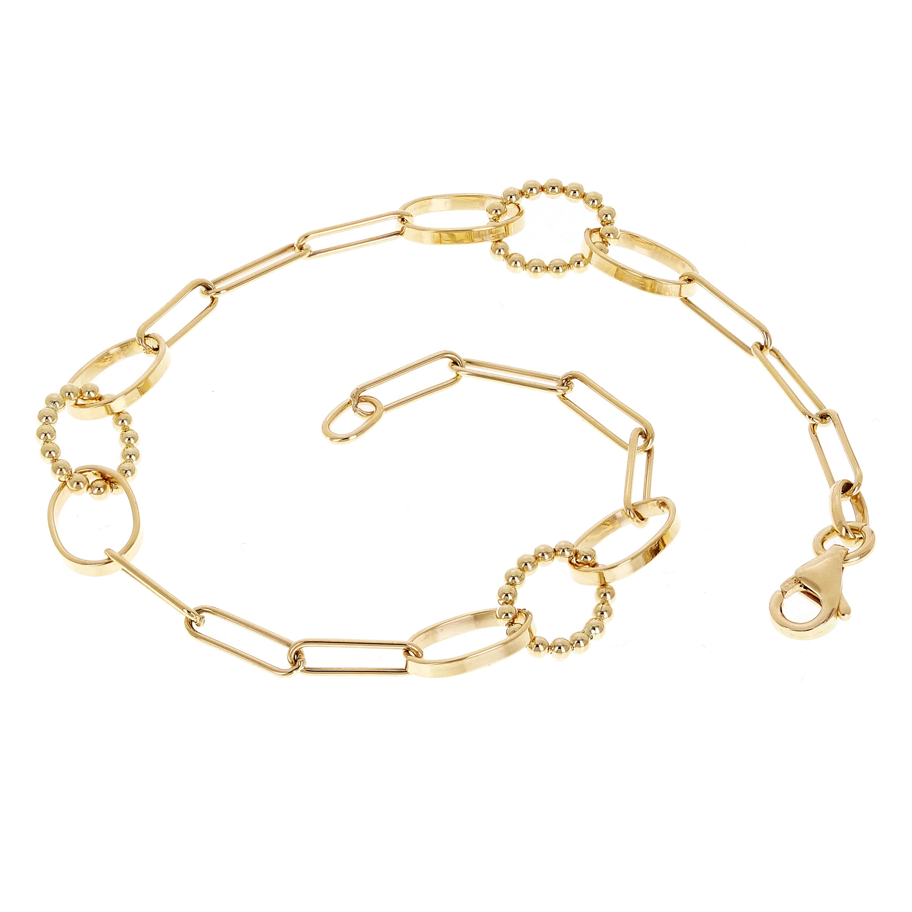 Italian 14k Yellow Gold Oval & Paperclip Link Bracelet 7" 6.2mm 3.1 grams