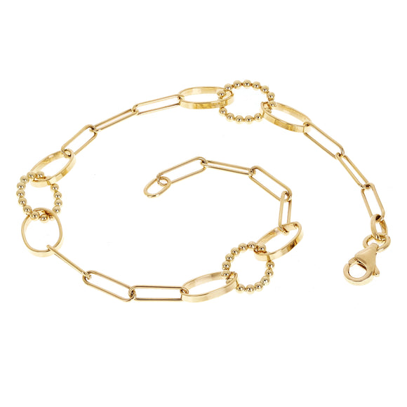 Italian 14k Yellow Gold Oval & Paperclip Link Bracelet 7