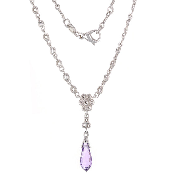 Italian 14k White Gold 3.70ctw Amethyst Briolette Vintage Style Necklace