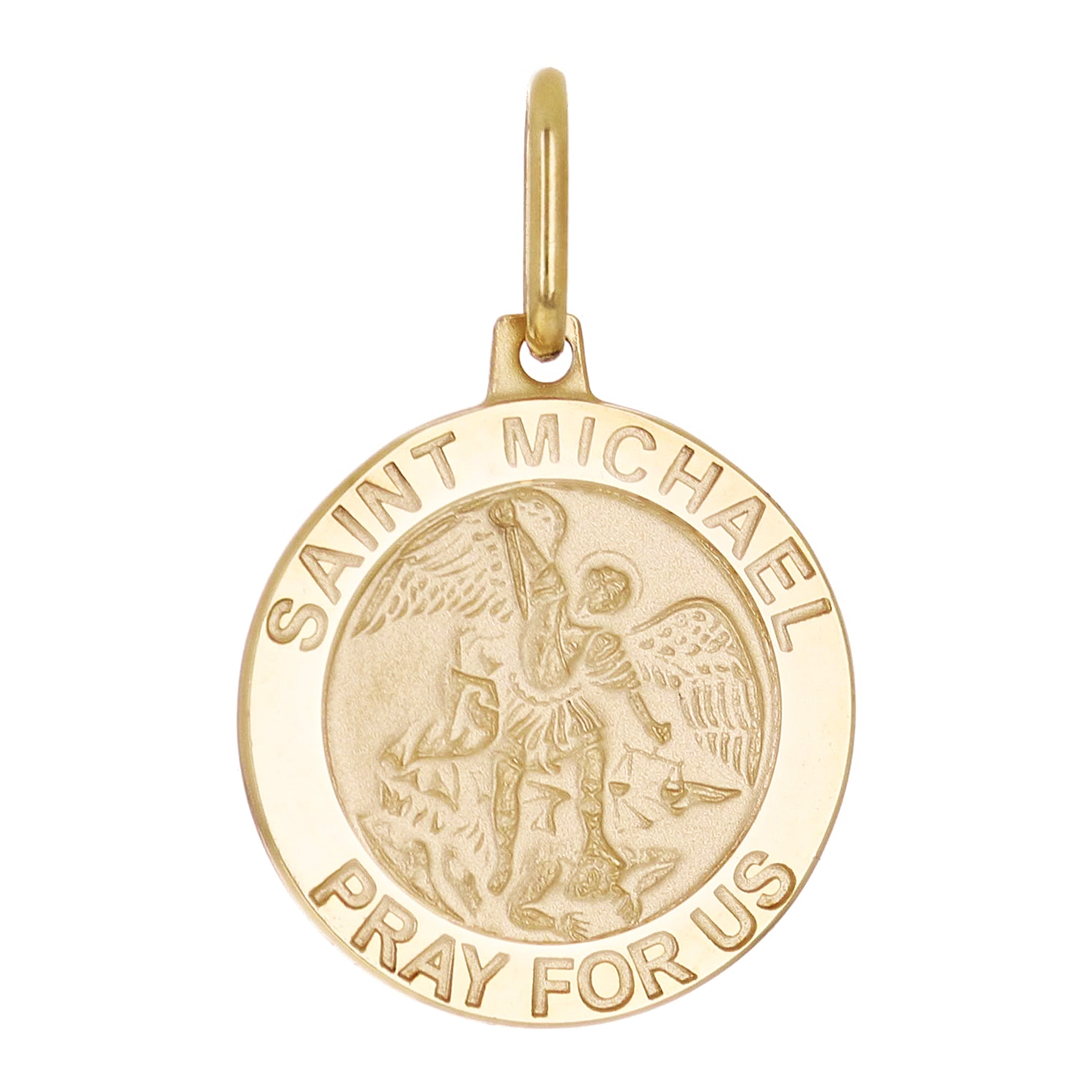 Italian 14k Yellow Gold Saint Michael Pray For Us Medal Charm Pendant 1" 3 grams