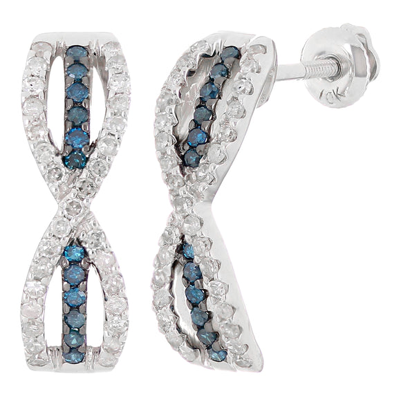 10k White Gold 0.50ctw Blue & White Diamond Entwined Earrings