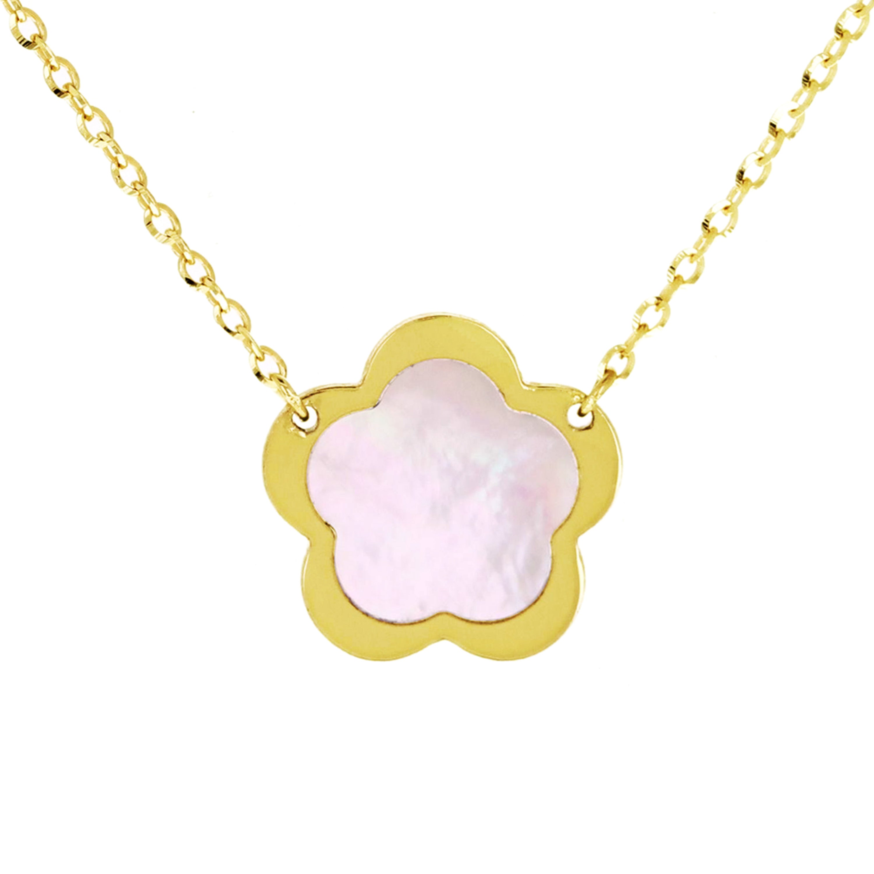 Italian 14k Yellow Gold Pearl Flower Charm Pendant Necklace 16.5-17.5" 2 grams