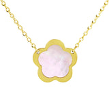 Italian 14k Yellow Gold Pearl Flower Charm Pendant Necklace 16.5-17.5" 2 grams