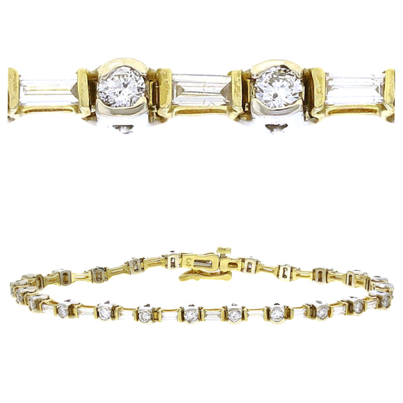 14k Two Tone Gold 2.55ctw Diamond Bar & Bezel Link Tennis Bracelet 7