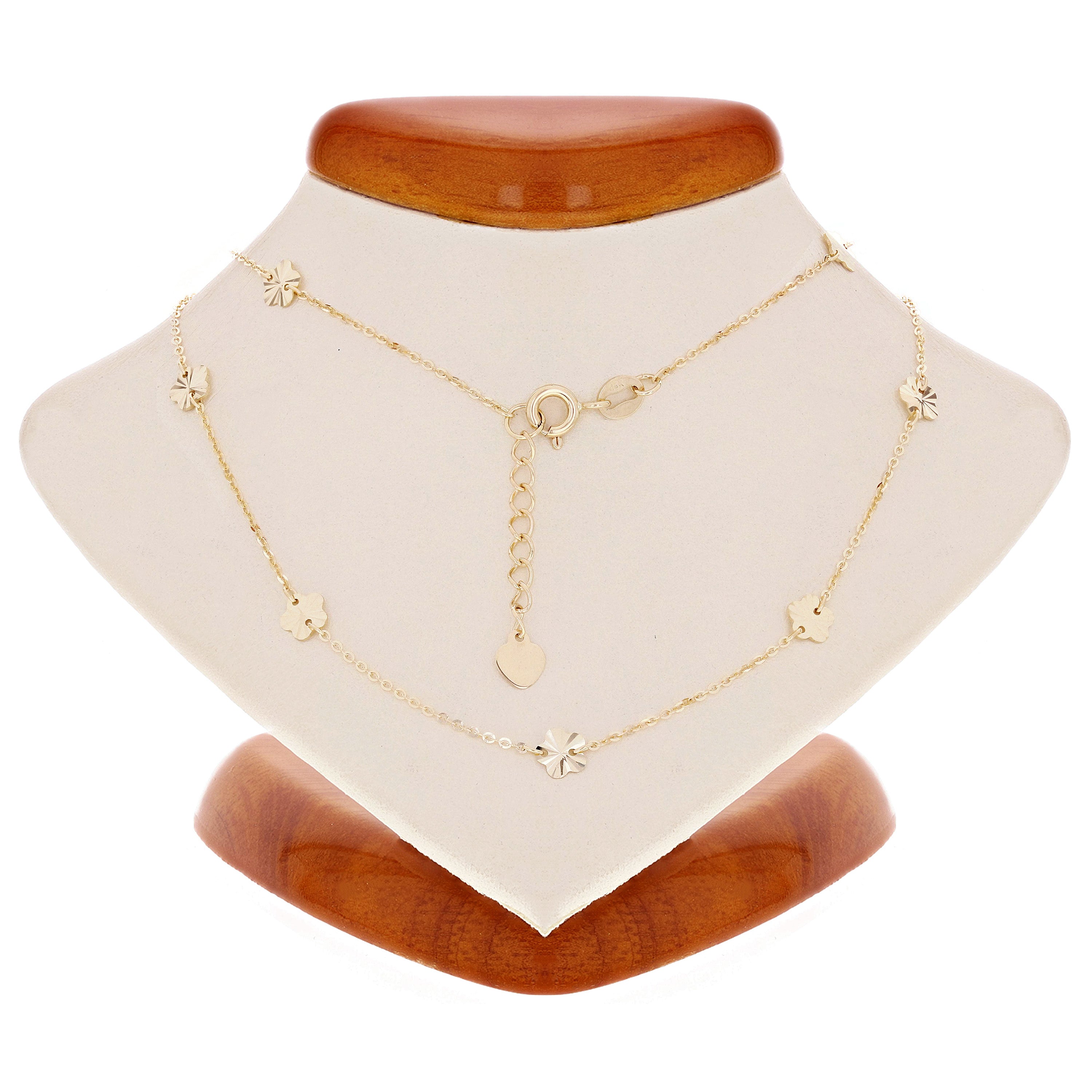 Italian 14k Yellow Gold Diamond Cut Flower Station Necklace 16.5" 4.7mm 2 grams