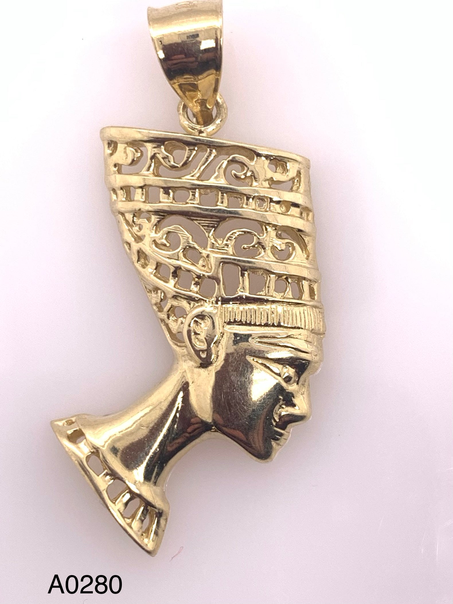 14k White Gold Solid Egyptian Nefertiti Charm Pendant 1.45" 4.4 grams - Yellow