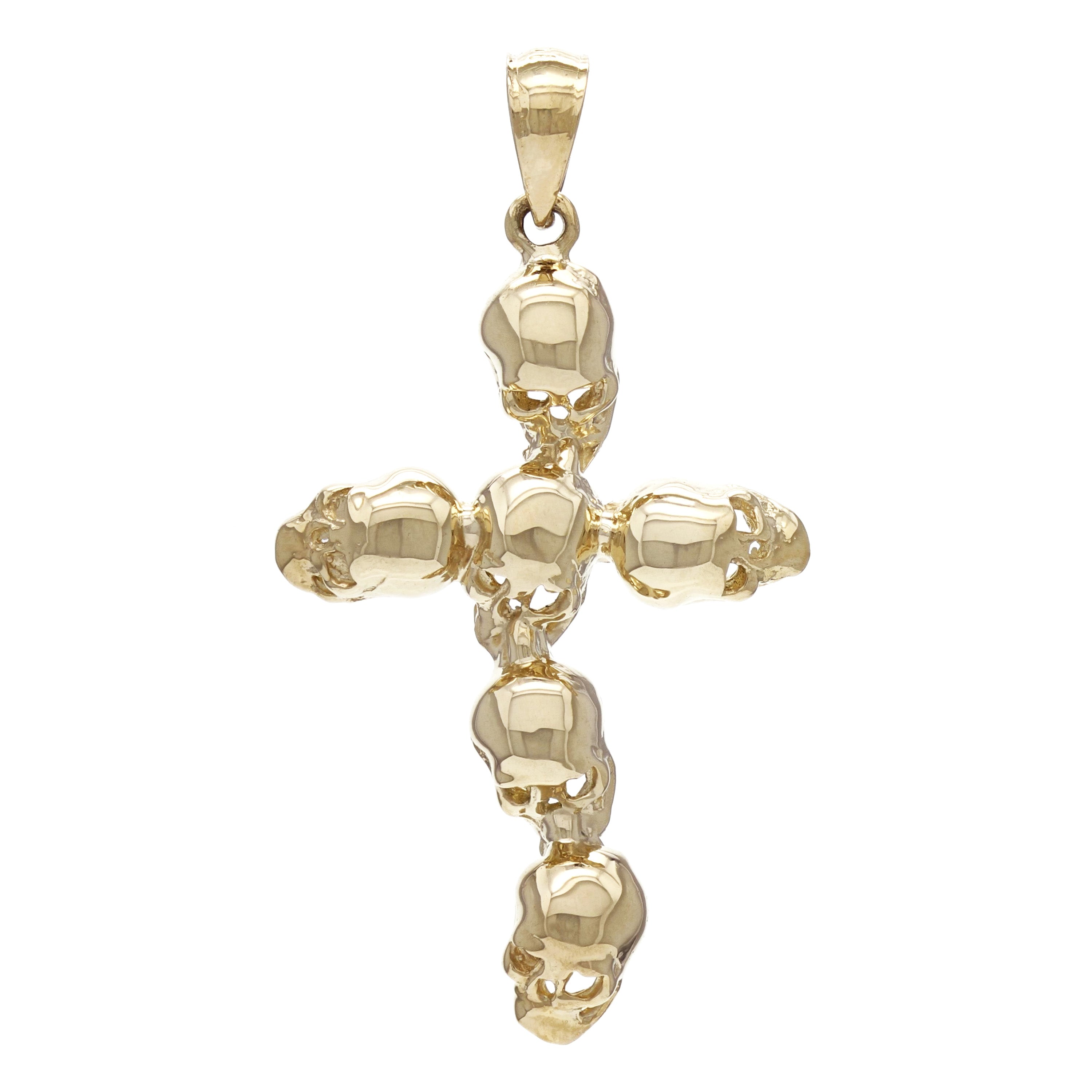 14k Yellow Gold Solid High Polished Cross Skull Charm Pendant 1.65" 4.8 grams