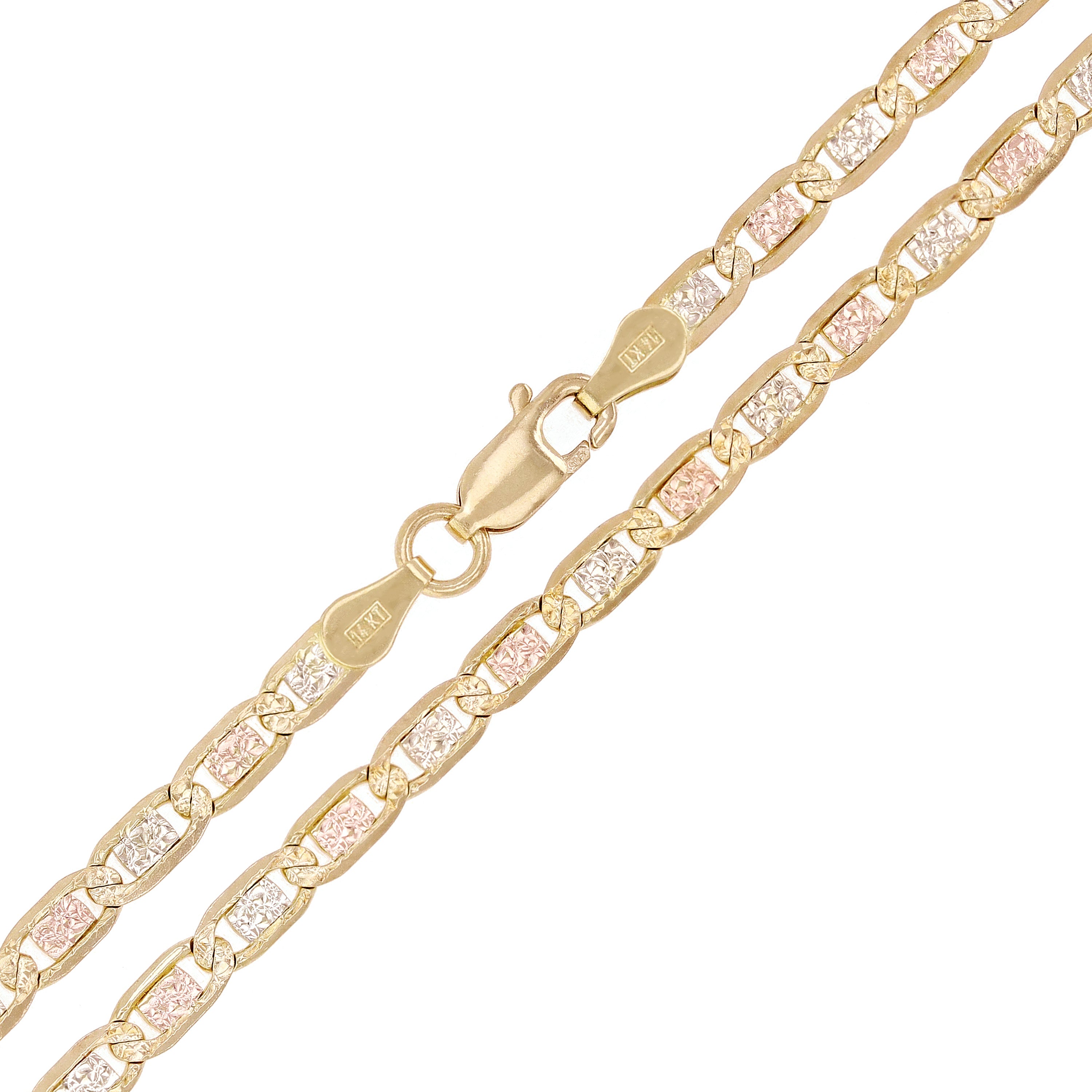 14k Tri Color Gold Pave Valentino Mariner Link Chain Necklace 18" 3.3mm 9.3grams