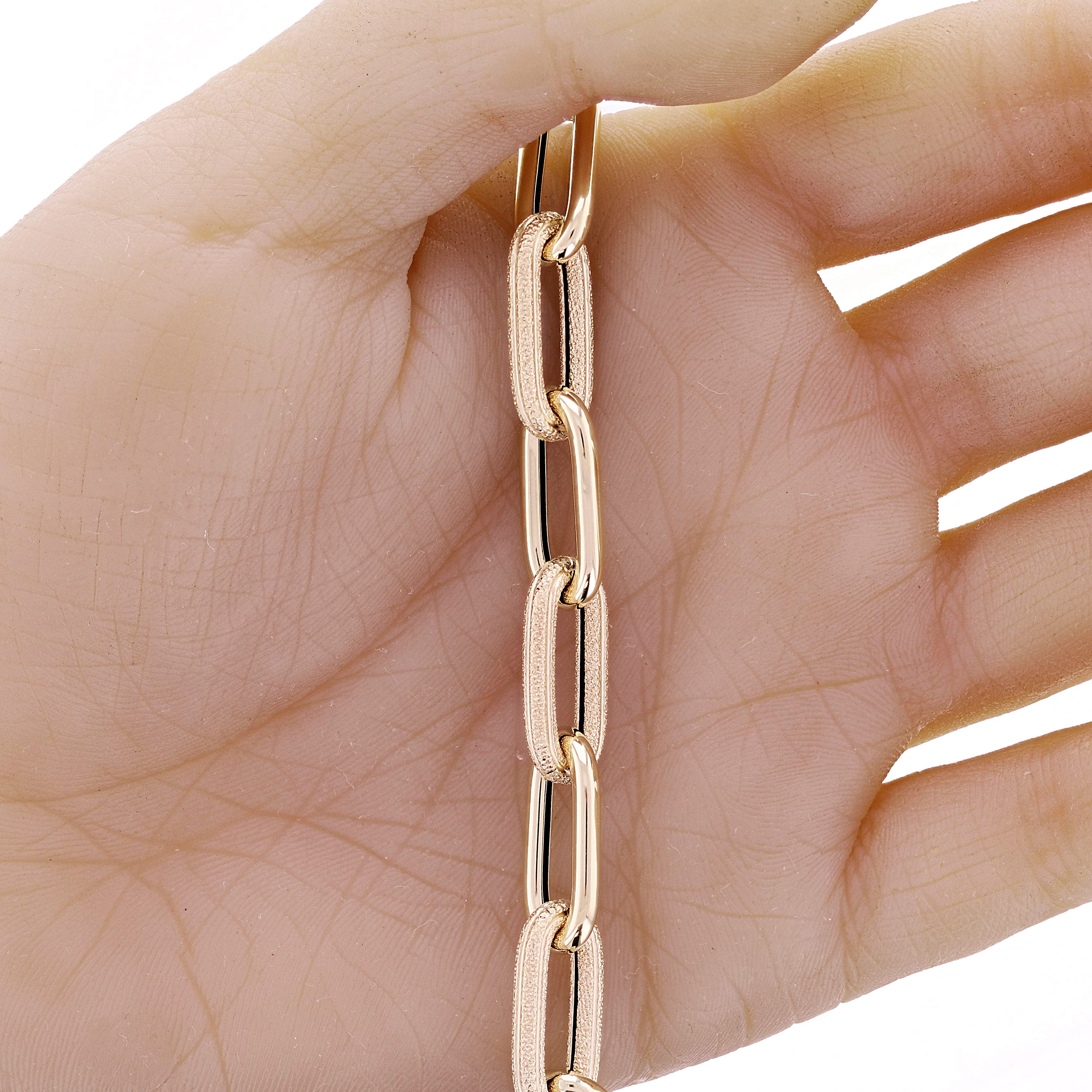 Italian 14k Yellow Gold Plain & Satin Finish Paper Clip Bracelet 7.75" 9.2mm 7g