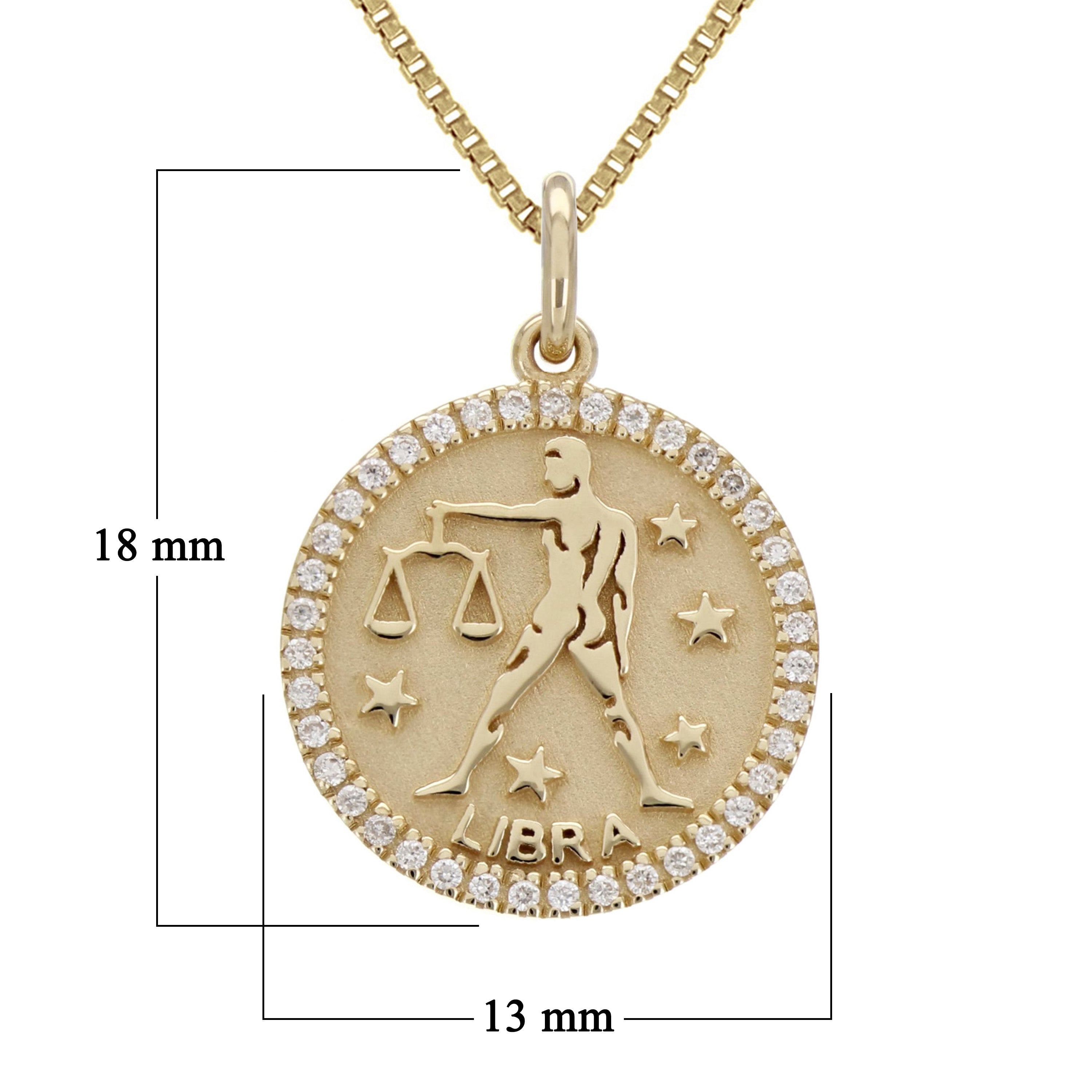 14k Yellow Gold Diamond Zodiac Sign Libra Pendant Necklace 18" - Libra,Yellow
