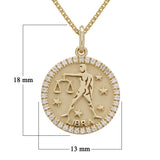 14k Yellow Gold Diamond Zodiac Sign Libra Pendant Necklace 18" - Libra,Yellow