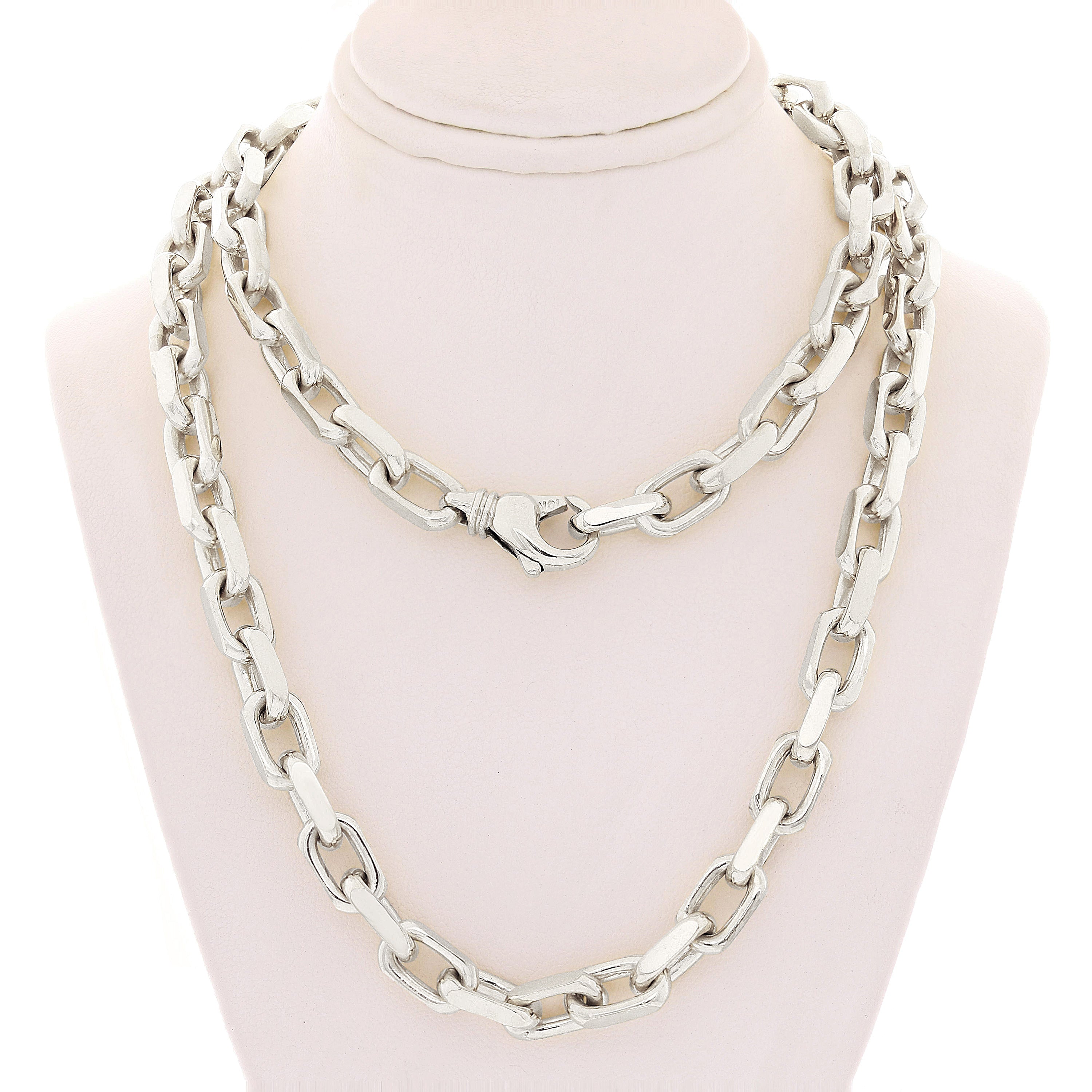 10k White Gold Handmade Fashion Link Necklace 28" 7.94mm - White,28"