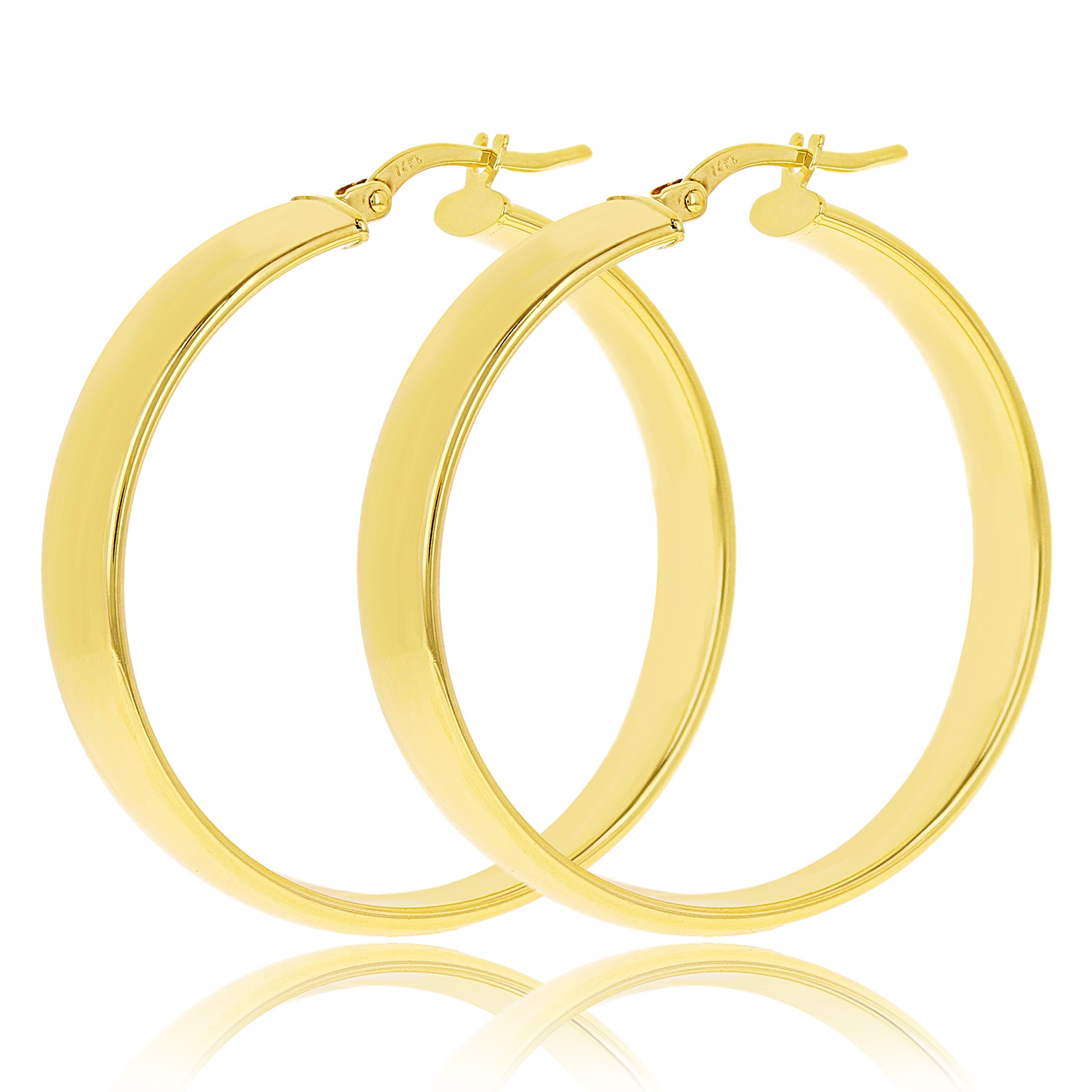 Italian 14k Yellow Gold Rounded Flat Tube Small Hollow Hoop Earrings 1.3" 4.4 grams - 4.4 grams